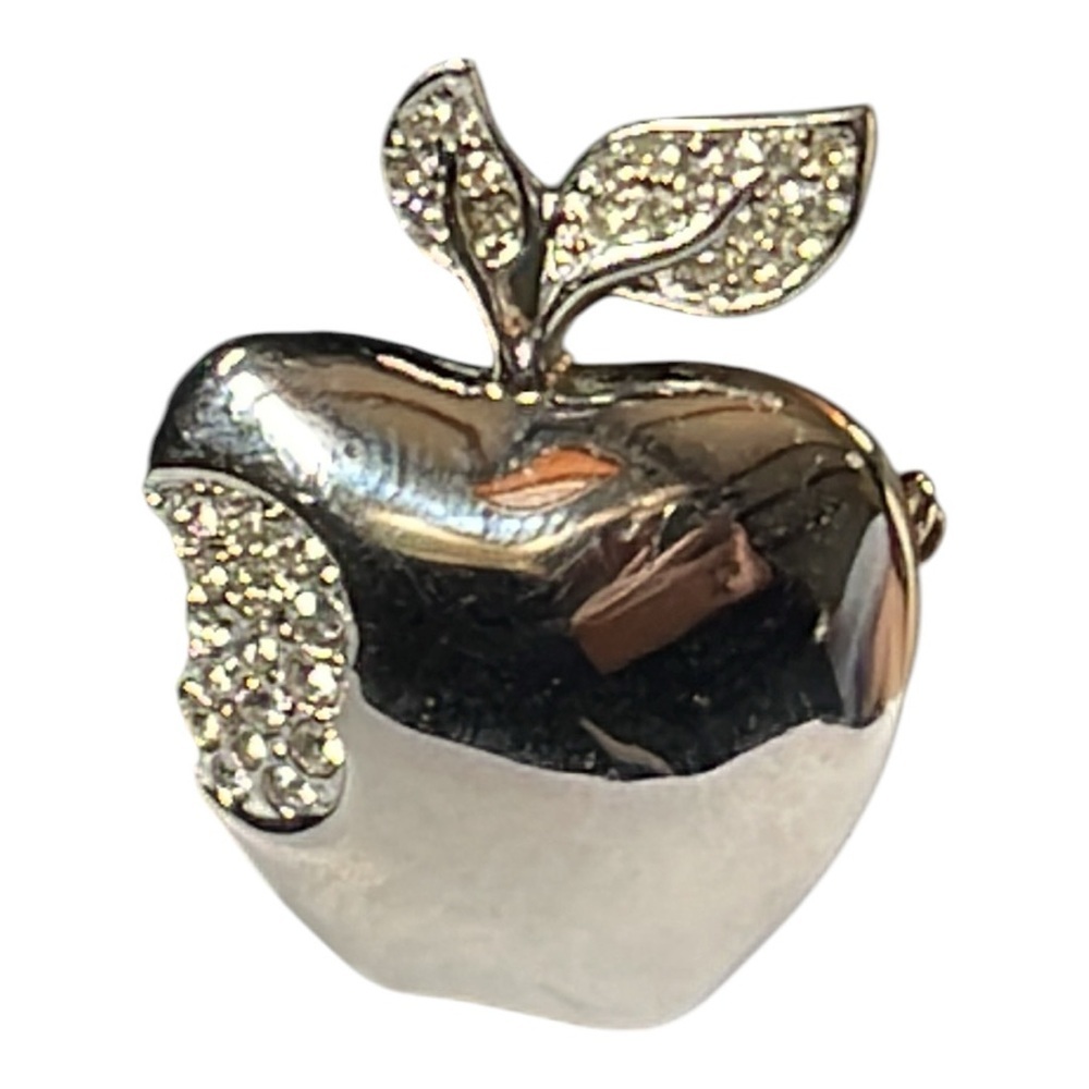 Silver and Rhinestone Apple Brooch - Picture 6 of 7
